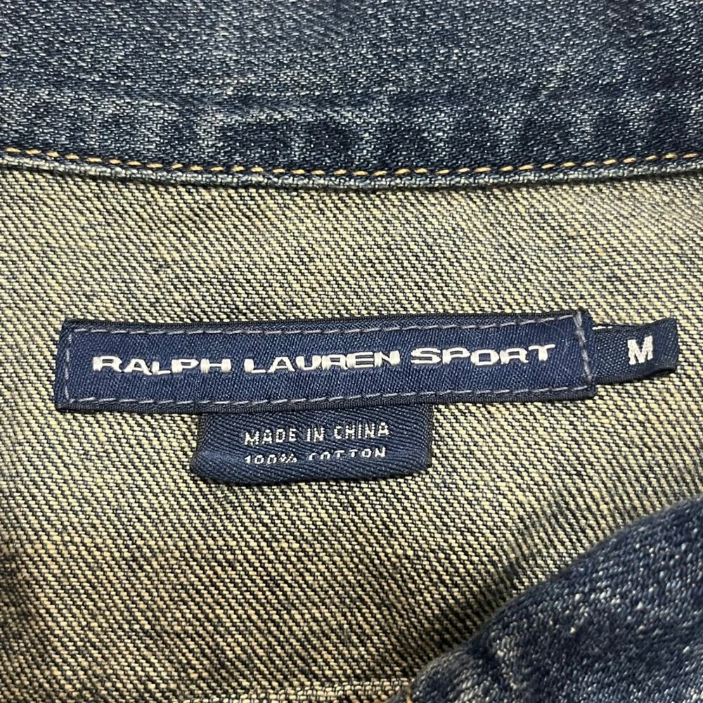 VTG Ralph Lauren Sport Denim Trucker Cropped Distressed Jacket Zip Medium Woman - Picture 6 of 8